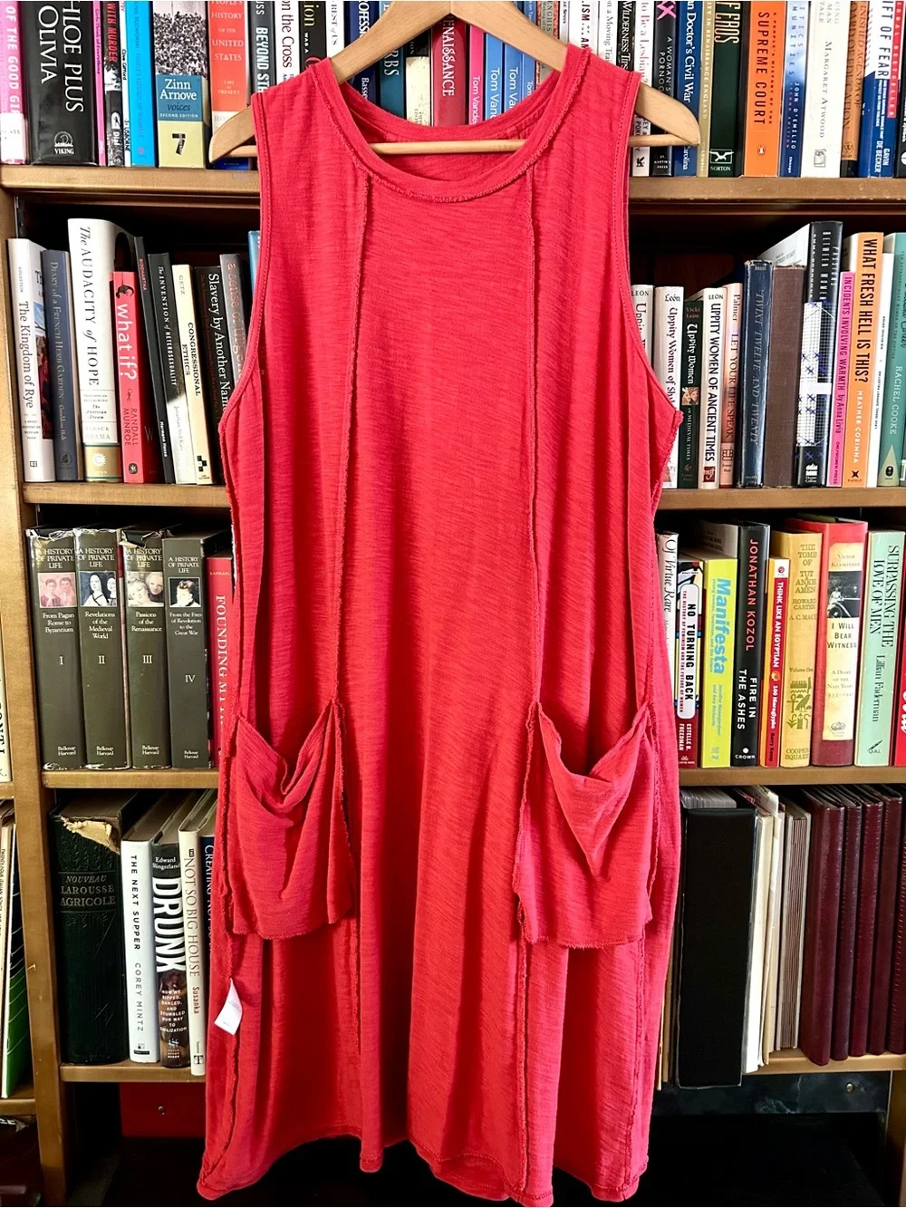 J Jill Coral Red Sleeveless POCKETS Swing A-line Tank Dress, size L - Picture 4 of 10